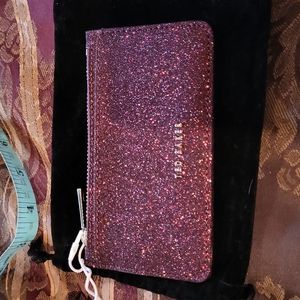 Ted baker glitter purple lined leather glitter imported bag 🎒 zip card holder